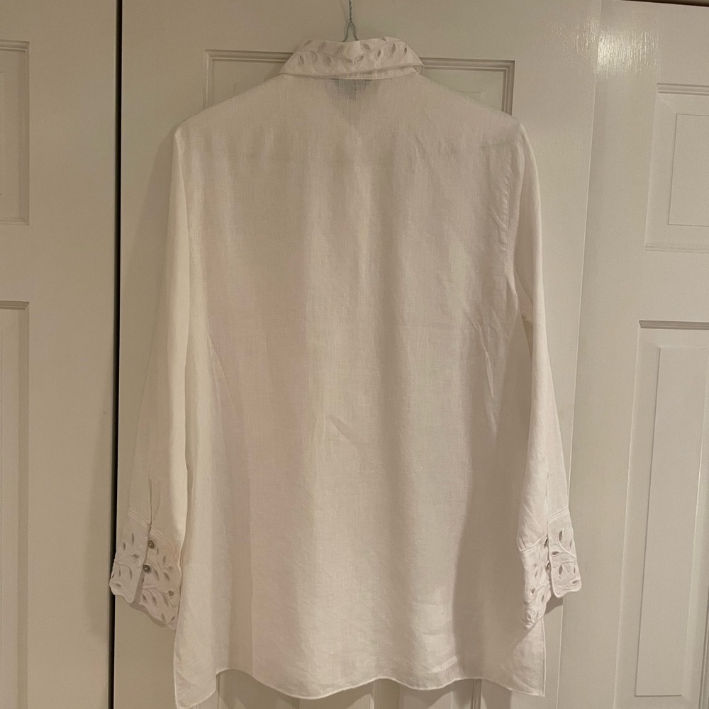 Massimo Dutti white linen shirt with embroidered lace collar - Picture 5 of 7